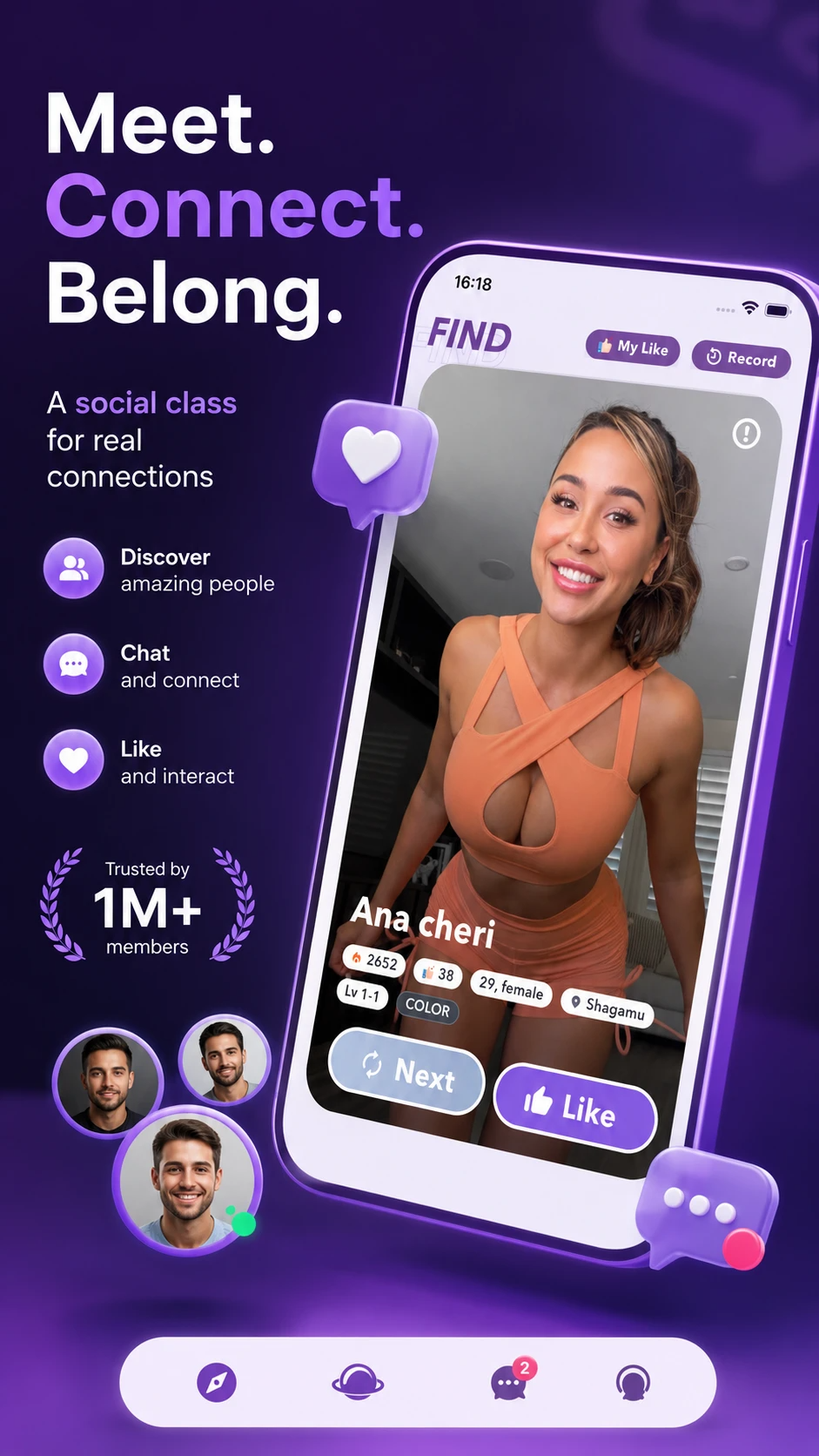 Color dating app for young adults preview with social discovery