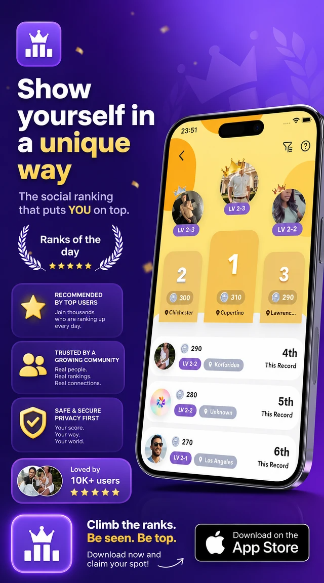 Color social entertainment app preview with rankings and community features