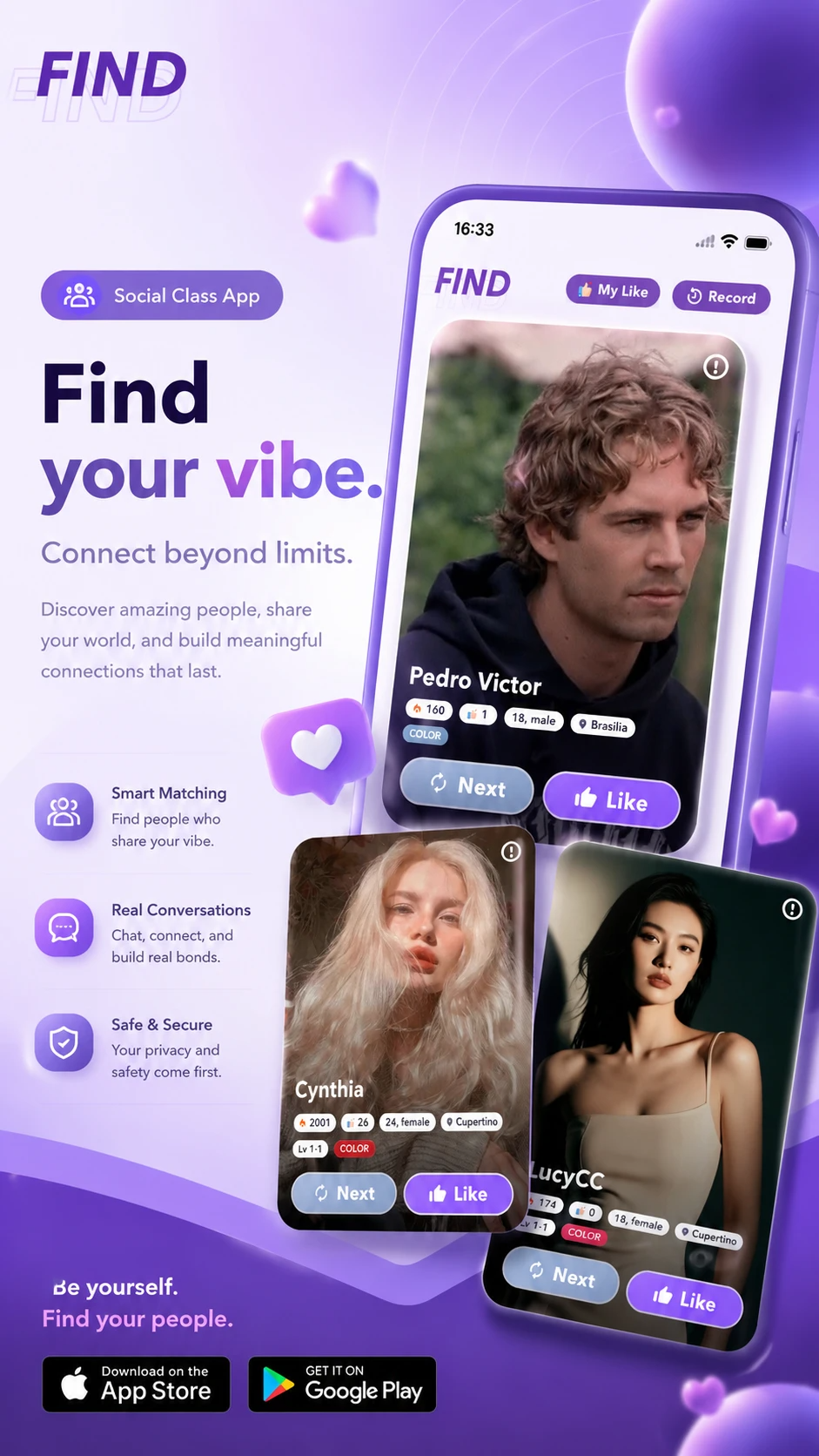 Color online dating app preview with real nearby profiles
